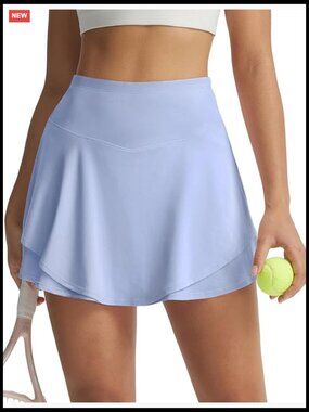 Double Ruffle Athletic Pleated Skort with Pockets High Waisted Tummy Control
